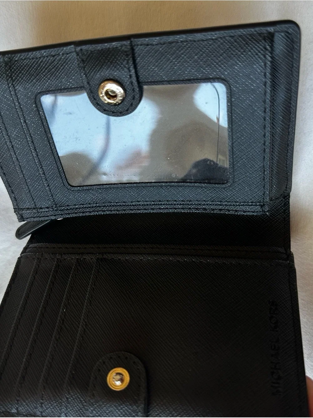 Michael Kors Black Saffiano Leather Compact Wallet Card Holder BiFold Small